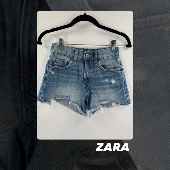 EUC Zara Ripped Medium Wash Denim Shorts - Picture 1 of 8